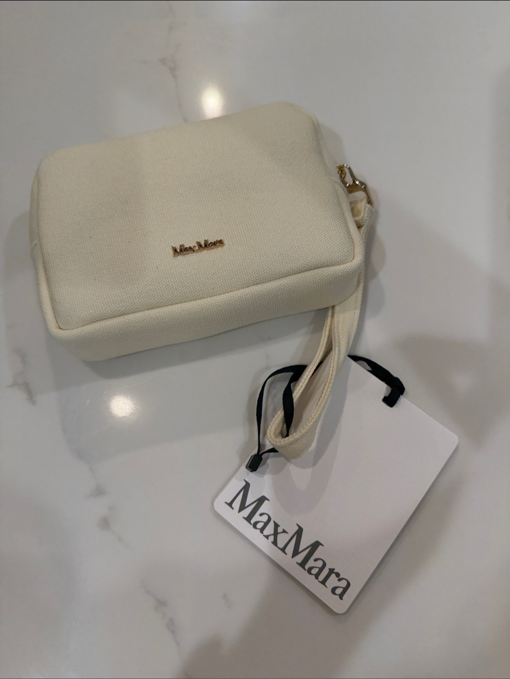MaxMara Cream Wristlet Pouch with Gold Logo